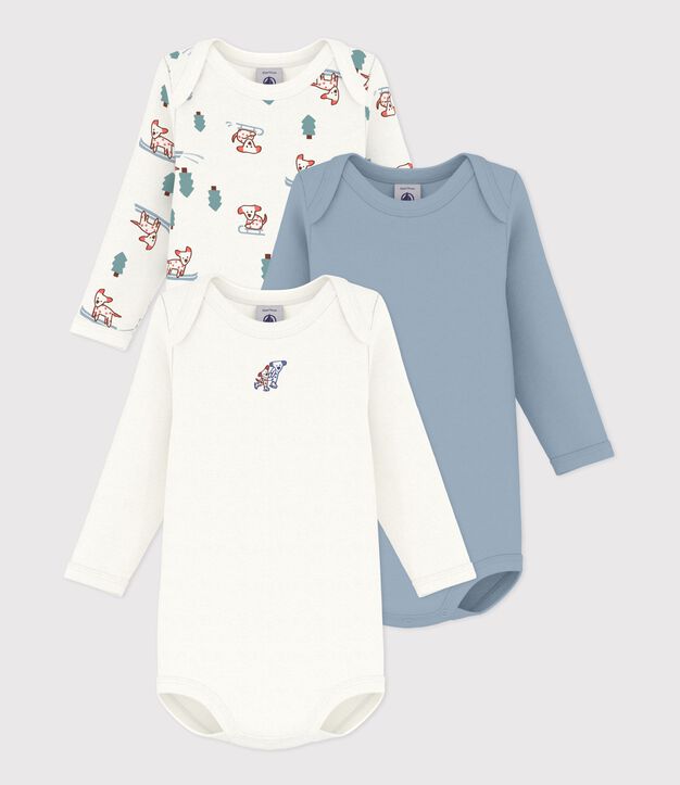 Set lang&auml;rmeliger Baby-Bodys aus Baumwolle mit Hundemotiv vielfarbig