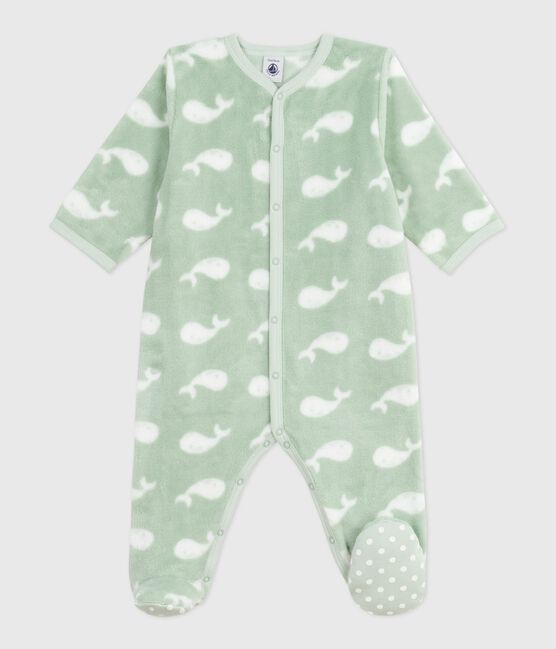 Baby Fleece-Pyjama zum Überziehen mit Wal-Motiv.  SAULE/ MARSHMALLOW