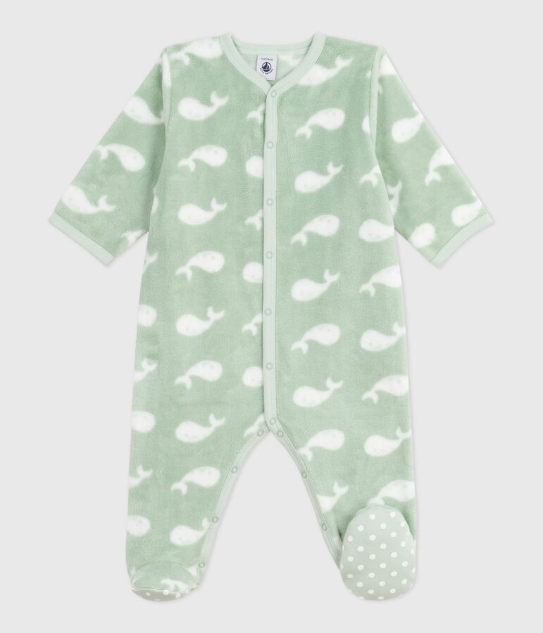 Baby Fleece-Pyjama zum &Uuml;berziehen mit Wal-Motiv. gr&uuml;n/weiss