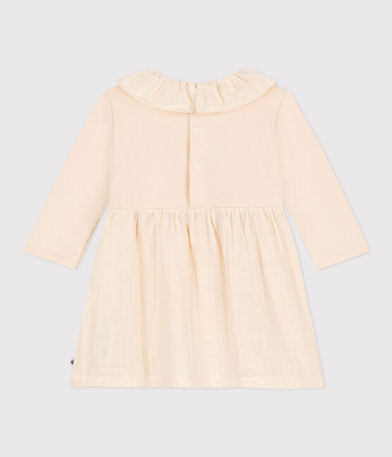 Langärmeliges Babykleid aus zwei Materialien naturfarben AVALANCHE