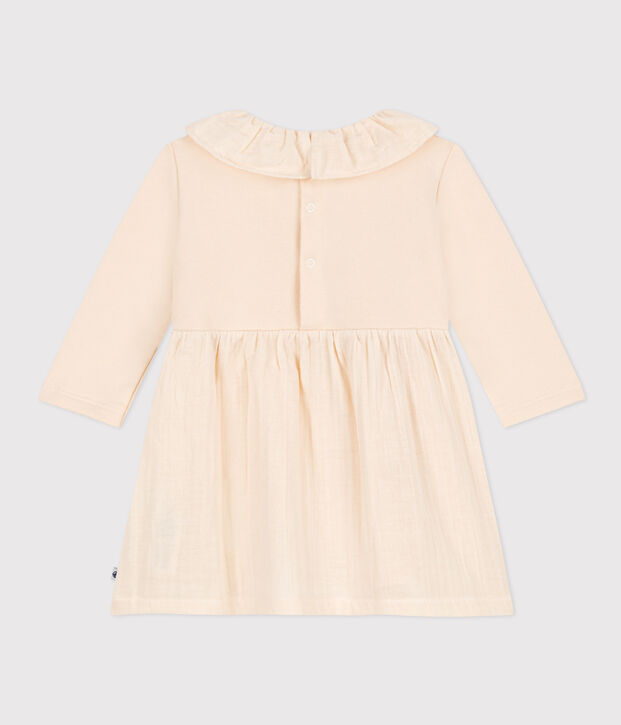 Lang&auml;rmeliges Babykleid aus zwei Materialien naturfarben