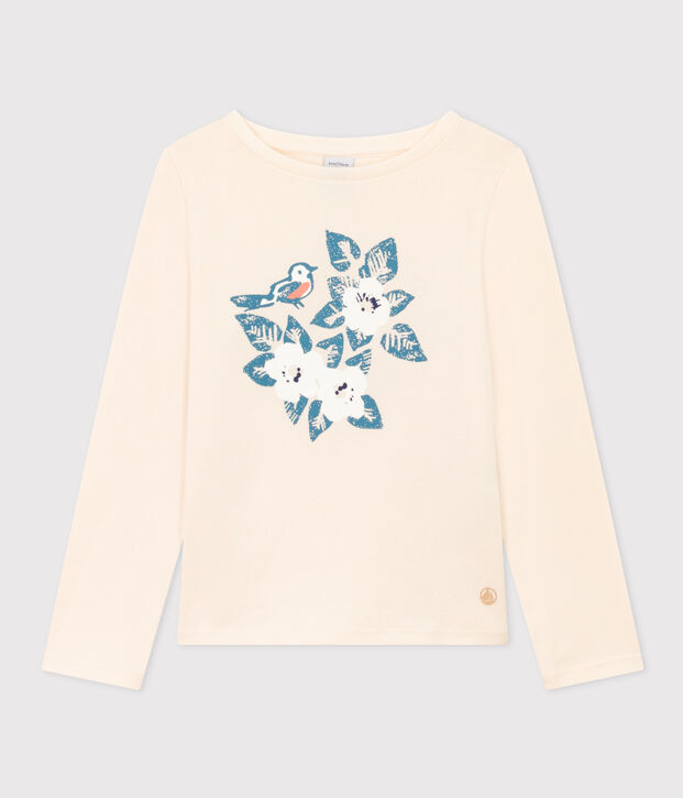Lang&auml;rmeliges T-Shirt aus Baumwolle f&uuml;r Kinder/M&auml;dchen naturfarben/blau