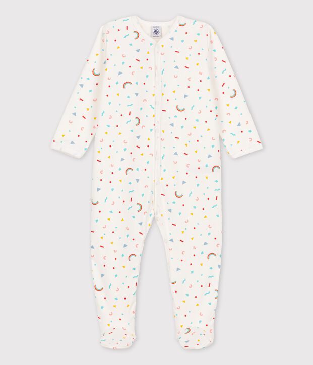 Baby-Strampler aus Winterjersey weiss/vielfarbig