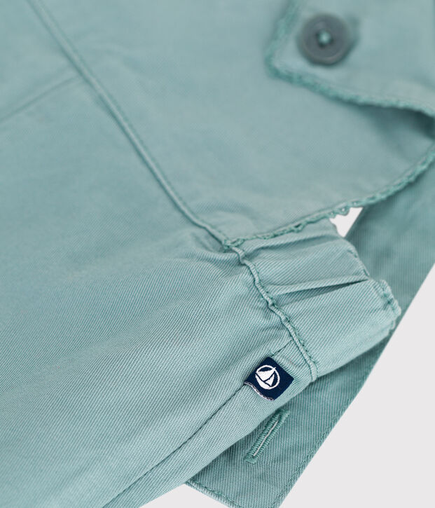 Kurzbeinige Baby-Latzhose aus einfarbiger Baumwolle gr&uuml;n