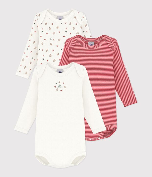 Set lang&auml;rmeliger Baby-Bodys aus Baumwolle mit Weihnachtsmotiv vielfarbig