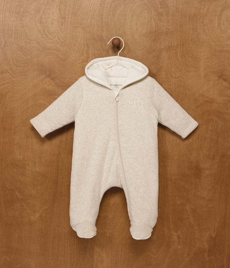 Wattierter Baby-Overall mit Kapuze und F&uuml;&szlig;chen, einfarbig beige MONTELIMAR CHINE