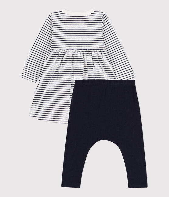 Baby-Kleid und -Leggings aus Baumwolle für Mädchen weiss MARSHMALLOW/blau SMOKING