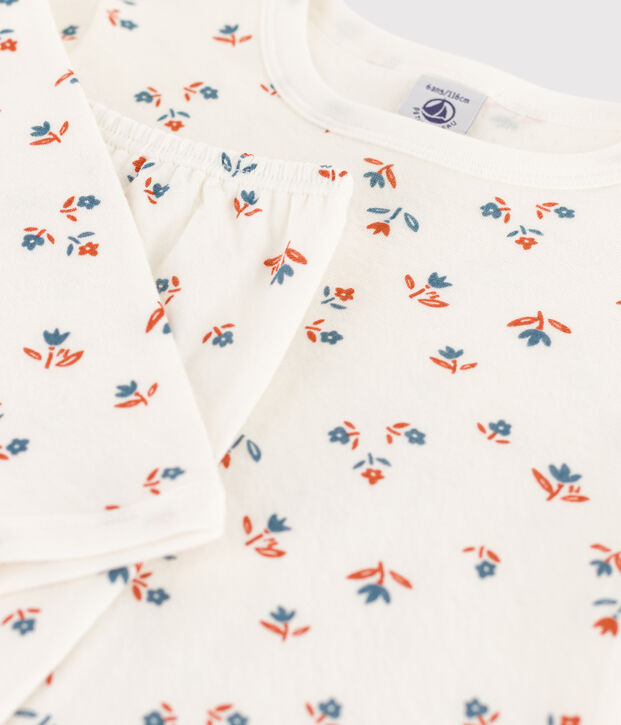 Kinderpyjama aus Doppeljersey mit Blumenmotiv f&uuml;r M&auml;dchen weiss/vielfarbig