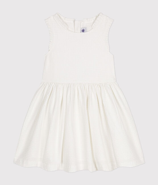 Ärmelloses Mädchenkleid aus gemusterter Baumwolle  weiss MARSHMALLOW