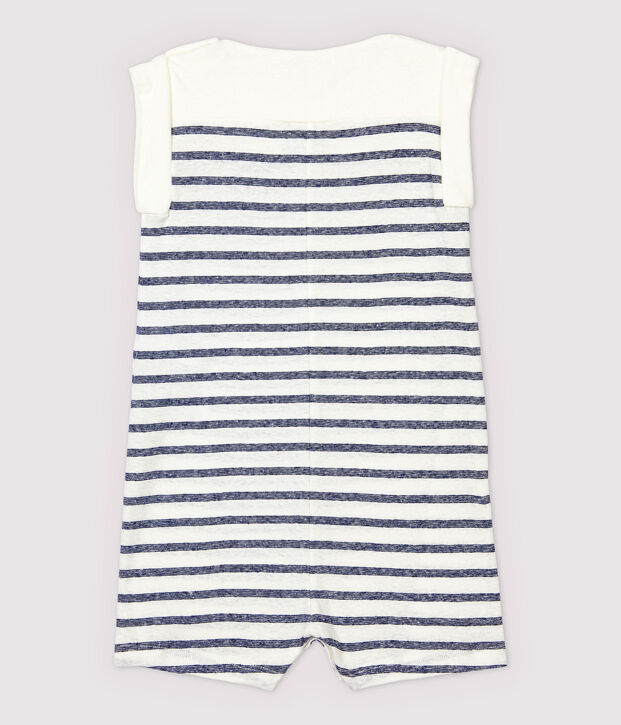 Gestreifter Baby-Kurzoverall aus Baumwolle/Leinen f&uuml;r Jungen weiss/blau