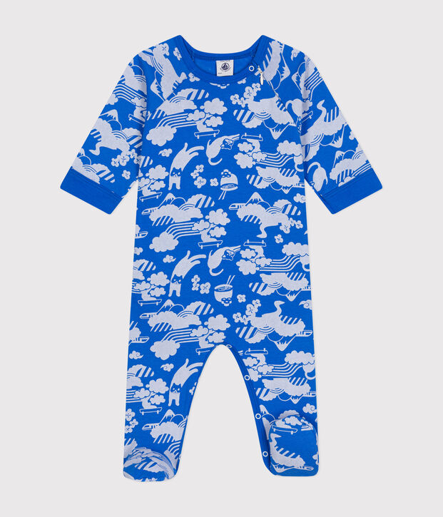 Baby-Pyjama aus Baumwolle, mit Rei&szlig;verschluss blau/weiss