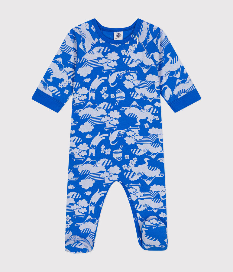 Baby-Pyjama aus Baumwolle, mit Rei&szlig;verschluss blau/weiss