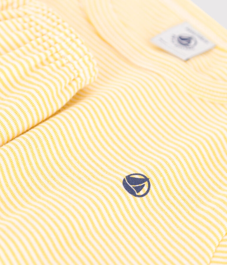 Kinder-Kurzpyjama aus Baumwolle mit Streifen gelb/weiss