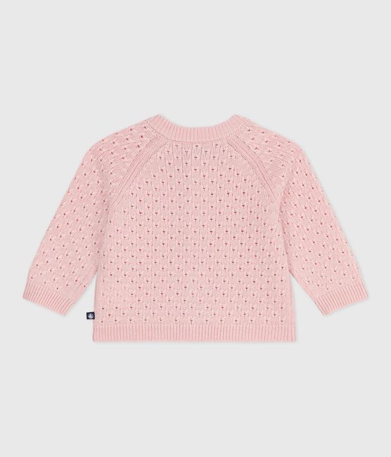 Baby-Cardigan aus einfarbigem Woll- und Baumwollstrick rosa JOLI