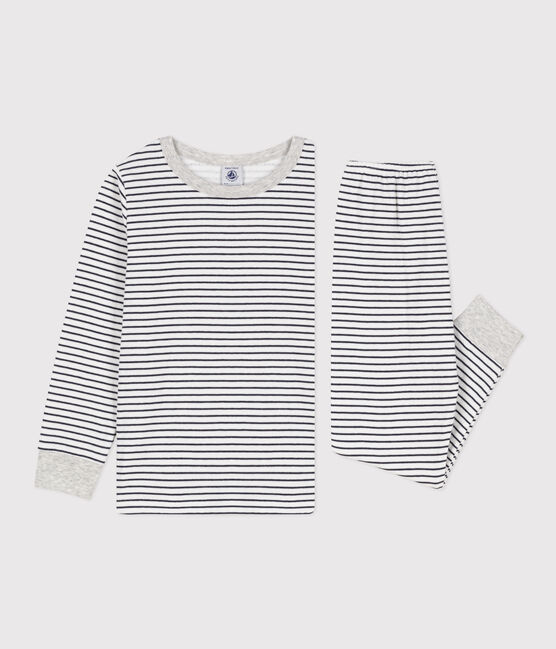 Kinderpyjama aus Doppeljersey mit Streifen weiss MARSHMALLOW/blau SMOKING