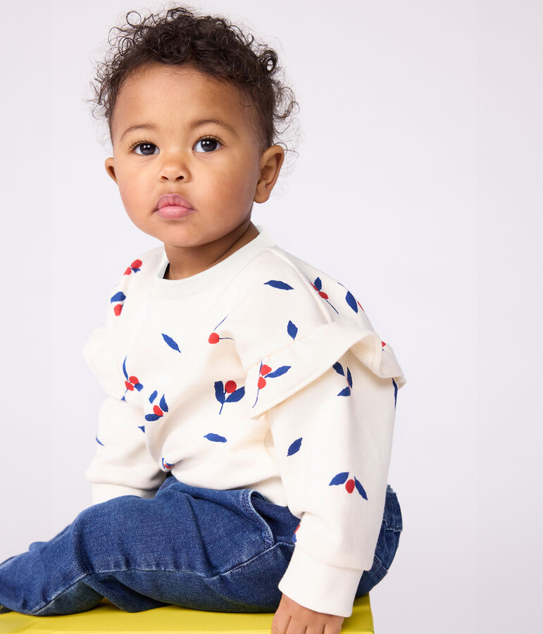 Baby-Sweatshirt aus Baumwolle mit Beerenmotiv und Volants naturfarben/vielfarbig