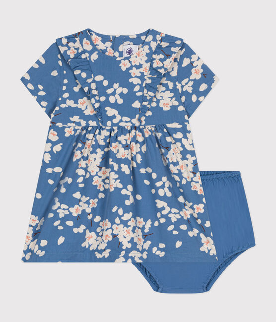Kurzärmeliges Baby-Kleid und Bloomer aus Popeline blau BEACH/ MULTICO