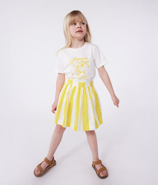 Kurzärmeliges Kinder-T-Shirt aus bedruckter Baumwolle weiss MARSHMALLOW/ ORGE