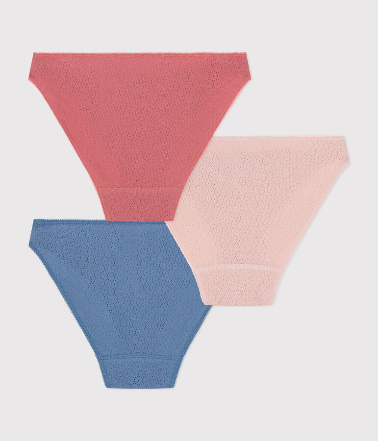3er-Set Damen-Slips aus Baumwolle mit Lochstickerei vielfarbig