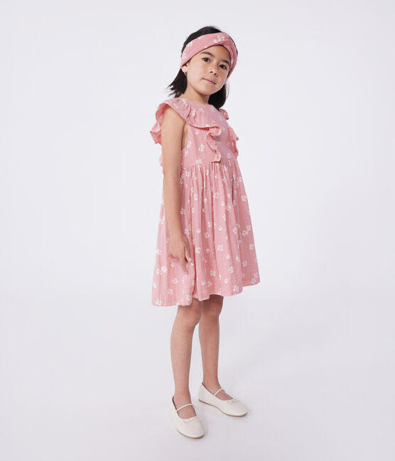 Ärmelloses Kinder-Kleid aus Baumwolle mit Blumenmuster rosa CHARME/weiss MARSHMALLOW