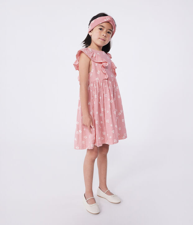 &Auml;rmelloses Kinder-Kleid aus Baumwolle mit Blumenmuster rosa/weiss