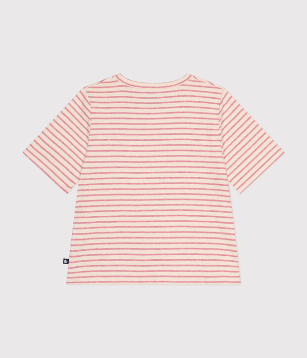 Damen-T-Shirt Le Boxy aus Doppejersey naturfarben/rosa