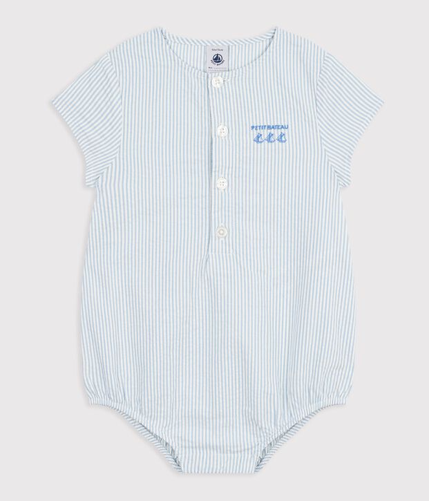 Kurz&auml;rmeliger Baby-Overall mit Steifen blau/blau