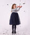 Lang&auml;rmeliges Kinder-Kleid aus Baumwolle und T&uuml;ll mit Streifen weiss/blau