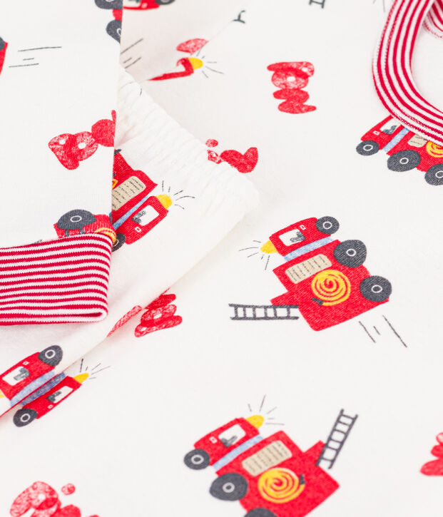 Eng anliegender Kinder-Pyjama aus Baumwolle mit Feuerwehr-Motiv weiss/vielfarbig