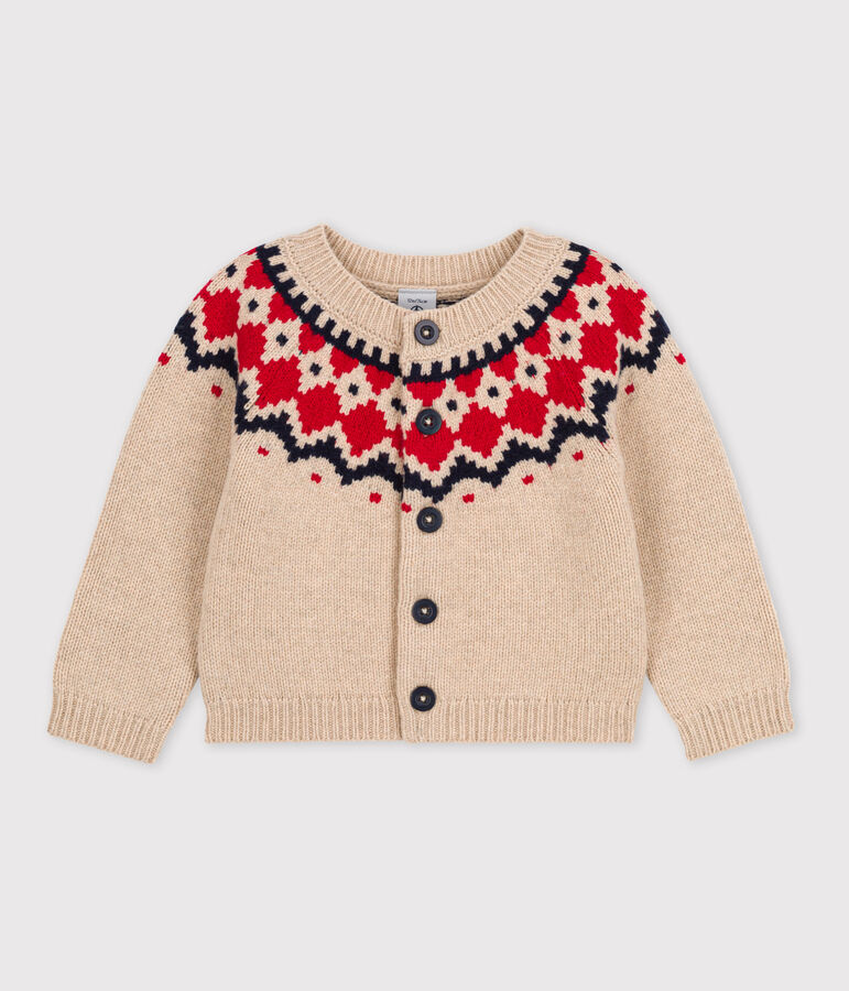 Baby-Cardigan aus Woll-/Baumwollstrick beige/vielfarbig