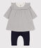 Baby-Leggings-Kleid mit Streifen für Mädchen weiss MARSHMALLOW/blau SMOKING