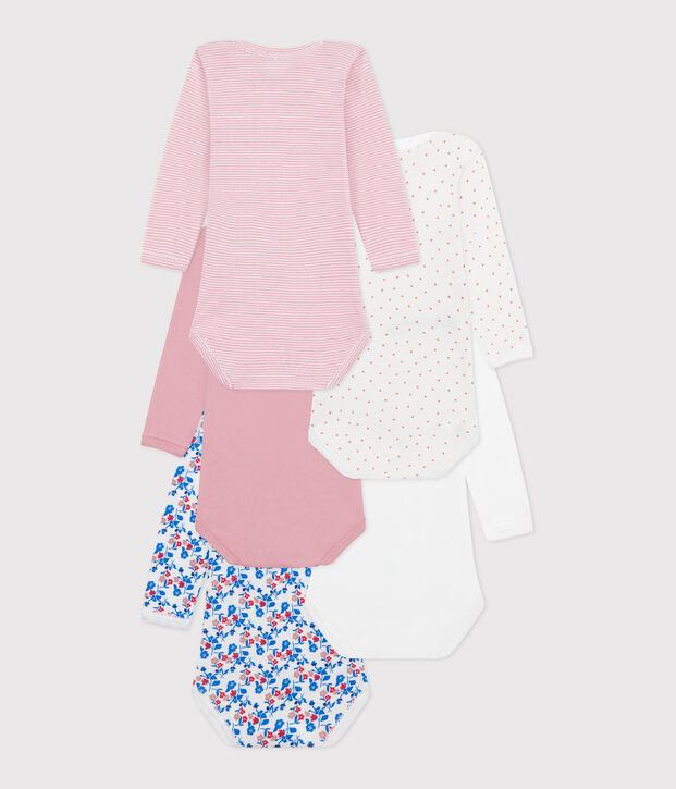 5er-Set lang&auml;rmelige Baby-Bodys aus Baumwolle mit Blumenmotiv vielfarbig