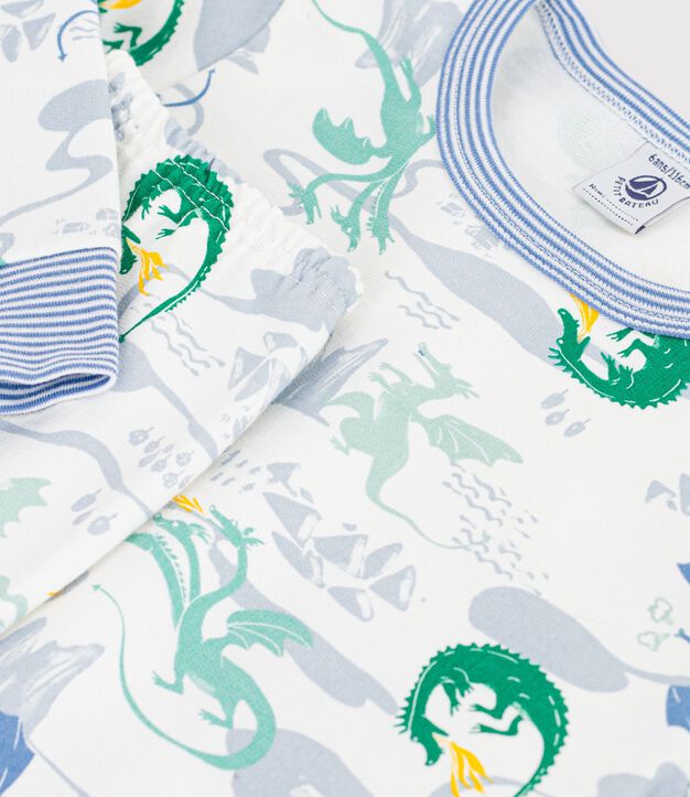 Kinder-Pyjama aus Molton mit Drachenmotiv weiss/vielfarbig