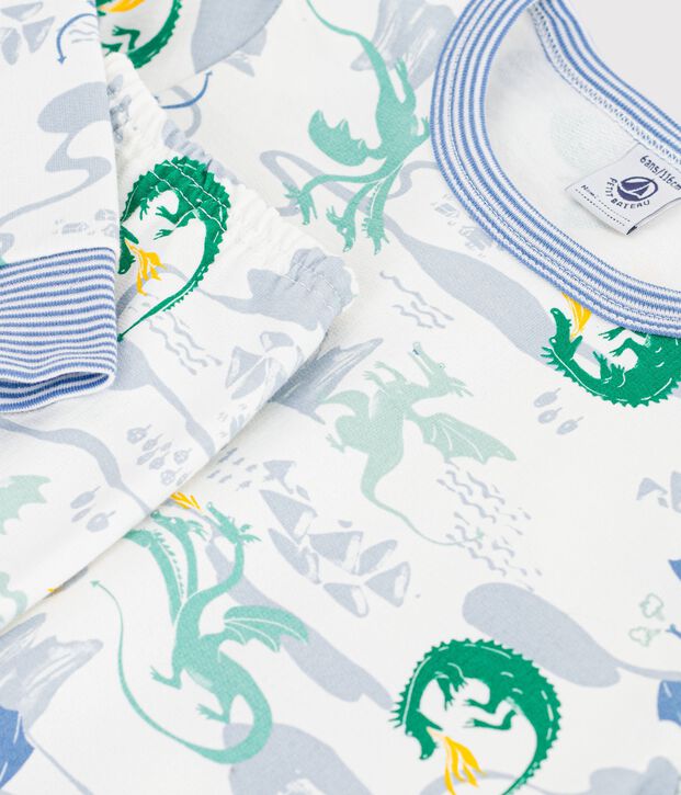 Kinder-Pyjama aus Molton mit Drachenmotiv weiss/vielfarbig