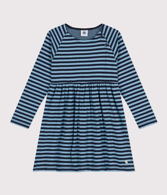 Langärmeliges Kleid mit Streifenmotiv für Mädchen SMOKING/ AZUL