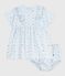 Kurzärmeliges Babykleid aus Baumwolle und dazu passender Bloomer blau FRAICHEUR/weiss MULTICO
