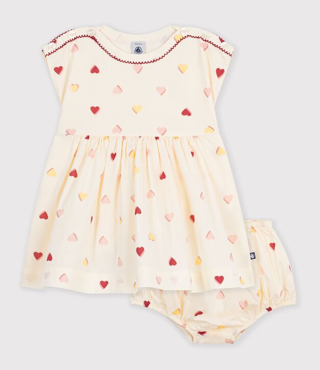 Kurz&auml;rmeliges Babykleid aus Baumwolle mit Herzmotiv naturfarben/vielfarbig