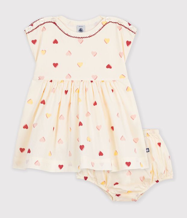 Kurz&auml;rmeliges Babykleid aus Baumwolle mit Herzmotiv naturfarben/vielfarbig