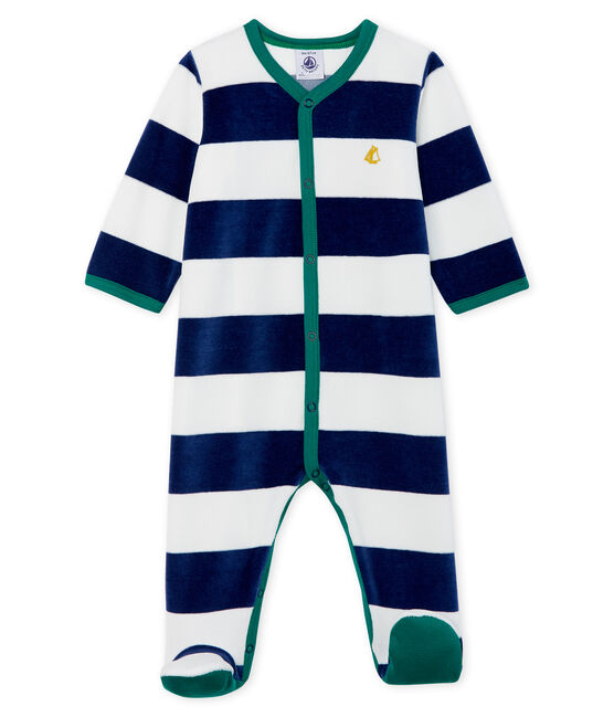 Baby-Strampler aus Samt für Jungen blau MEDIEVAL/weiss MARSHMALLOW