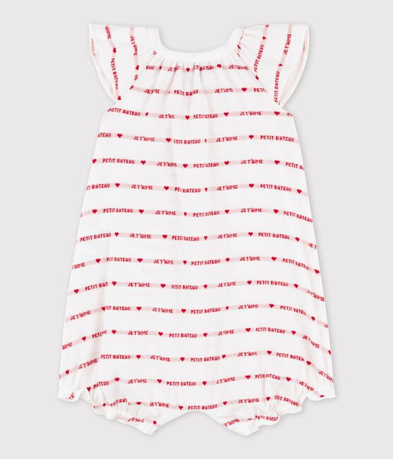Baby-Kurzoverall von Petit Bateau – seitlicher Aufdruck „Je t’aime“. weiss MARSHMALLOW/rot TERKUIT