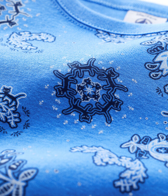Kurzärmeliges Baby-T-Shirt aus Bio-Baumwolle mit Bandanaprint blau BRASIER/weiss MULTICO