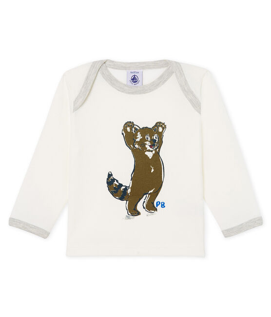 Langärmeliges Baby-T-Shirt für Jungen weiss MARSHMALLOW
