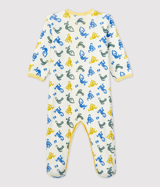 Baby-Strampler aus Baumwolle mit Affen in Leuchtfarbe weiss MARSHMALLOW/weiss MULTICO