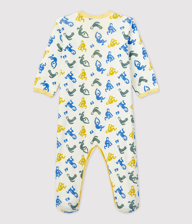 Baby-Strampler aus Baumwolle mit Affen in Leuchtfarbe weiss/vielfarbig