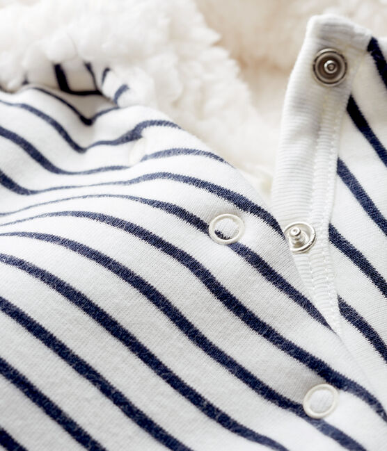 Langer Baby-Overall aus wattiertem Rippstrick weiss MARSHMALLOW/blau SMOKING CN