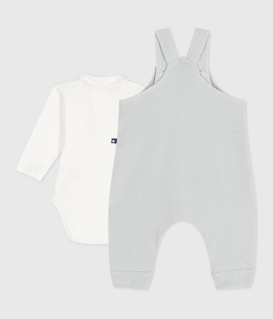 Baby-Latzhosen-Set aus einfarbiger Baumwolle mit hübschen Verzierungen CO2/ MARSHMALLOW