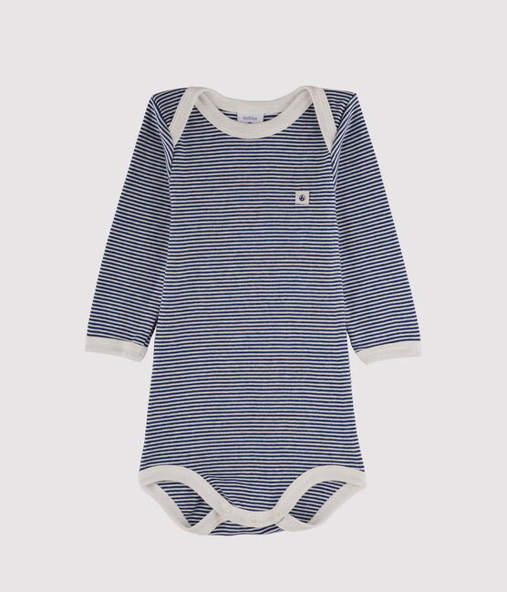 Langärmliger Baby-Body für Jungen blau MEDIEVAL/weiss MARSHMALLOW