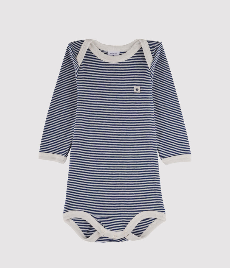 Lang&auml;rmliger Baby-Body f&uuml;r Jungen blau/weiss