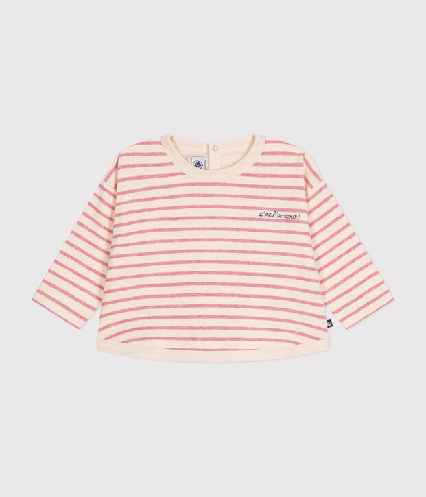 Lang&auml;rmeliges Baby-T-Shirt aus Doppeljersey naturfarben/rosa