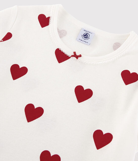 Kindernachthemd aus Baumwolle mit Herzmotiv für Mädchen weiss MARSHMALLOW/rot TERKUIT